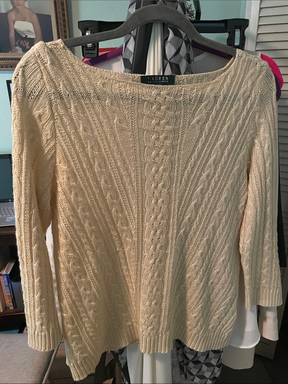 Lauren Ralph Lauren Cream Cable Boatneck Linen Sweater
